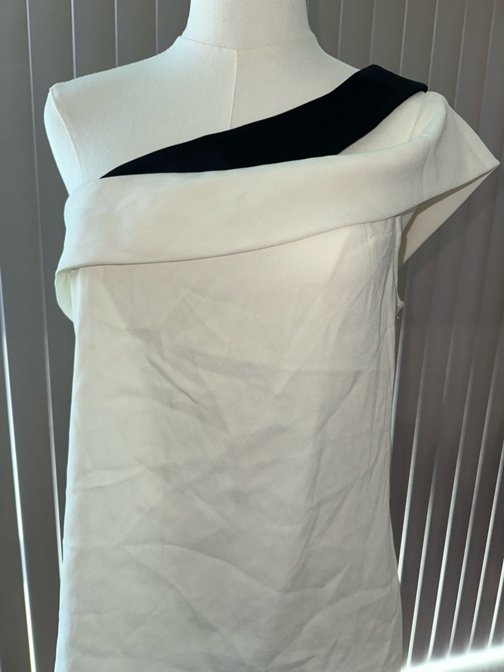 Ramy Brook Cream and Black One-Shoulder Draped Blouse